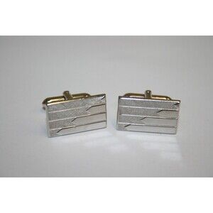 Vintage Chrome Silver Squared SWANK Mid Century Modern Cuff Links Set RARE